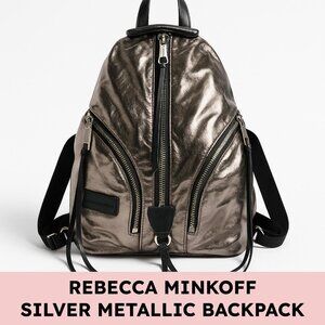 Rebecca Minkoff Julian Backpack Metallic Foil Leather Gunmetal Silver Metallic-c